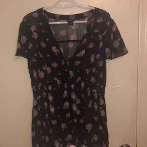 Torrid blouse! Sheer black, polka dot, and floral.